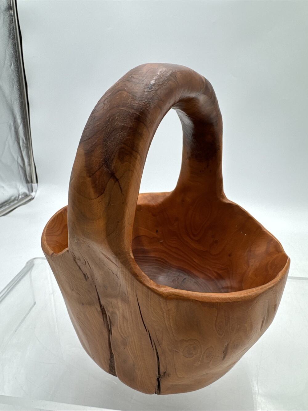 Vintage Burl Wood Basket Bowl Rustic Beautiful Handmade Artisan MCM